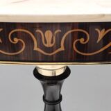 Beech and Black Walnut Console Table with a Demilune Marble Top