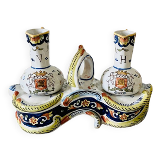 Breton earthenware oil and vinegar set Dinan