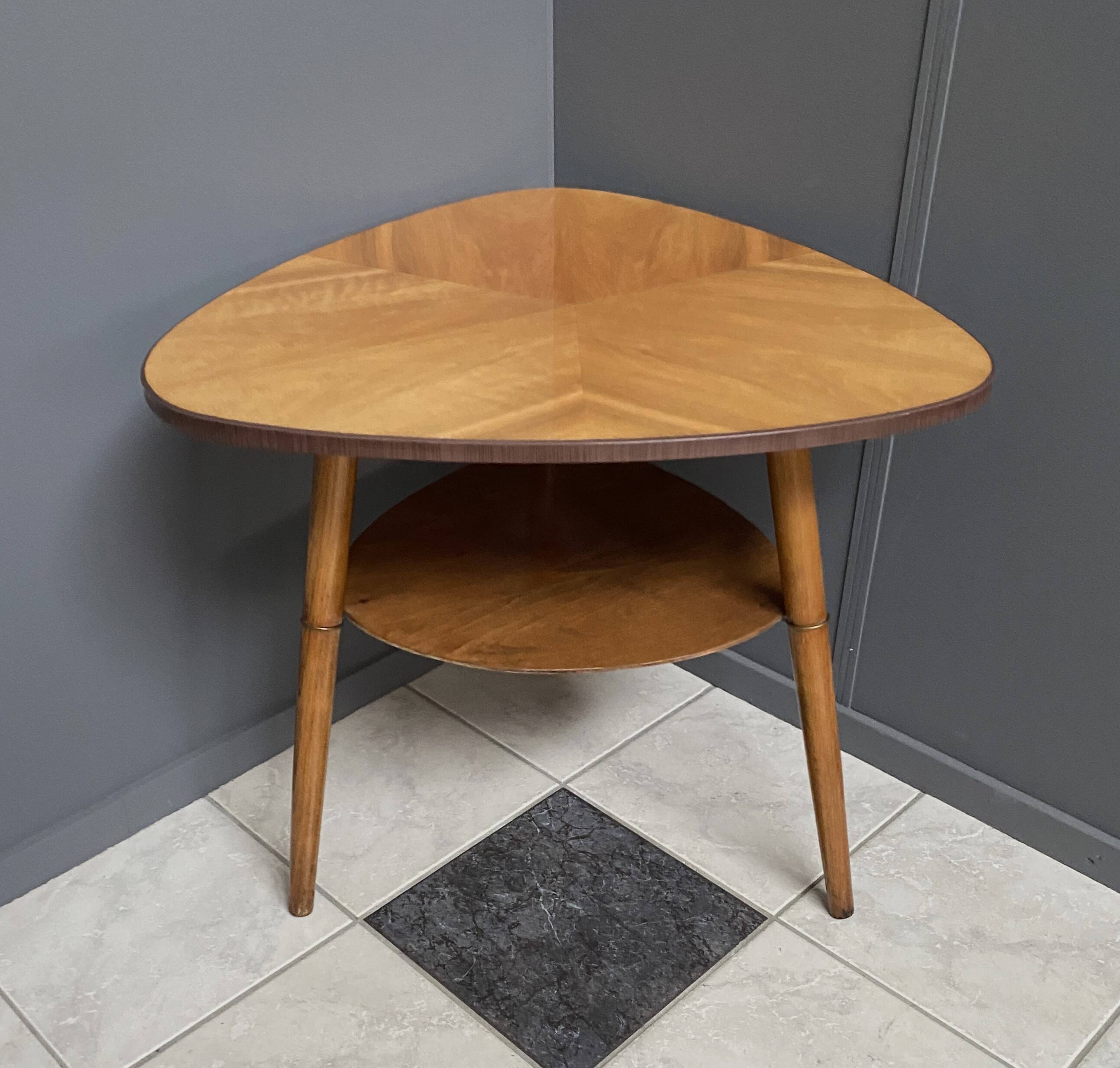 High wood coffee table,  triangle shape 1960s