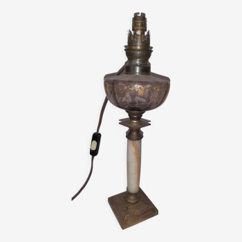 Electric kerosene lamp base, marble and bronze