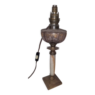 Electric kerosene lamp base, marble and bronze