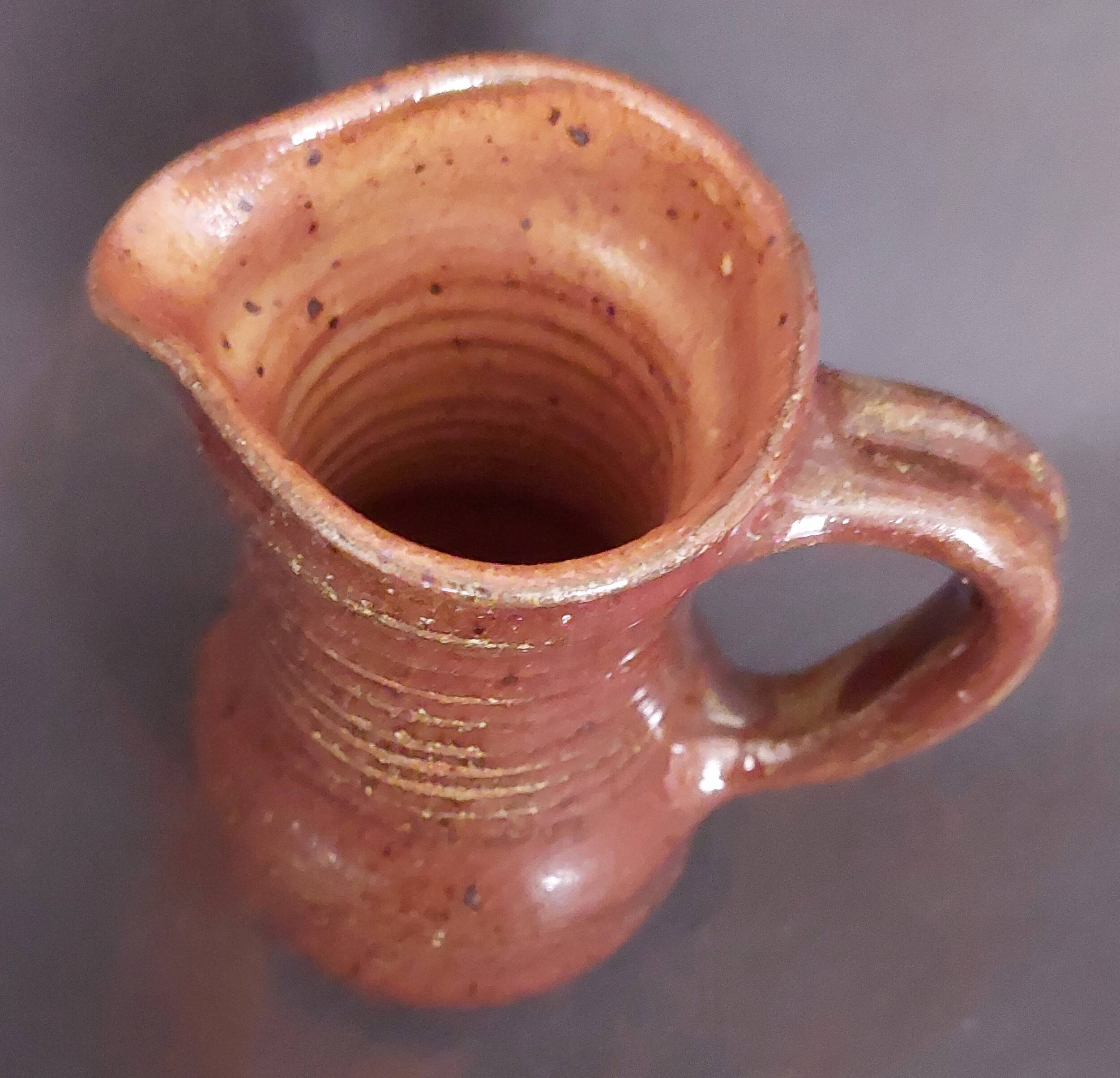 Cream pot, glazed stoneware pitcher, signed Fontgombault, 20th century