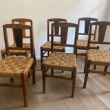 Suite de 6 chaises à corde milieu de siècle 1950