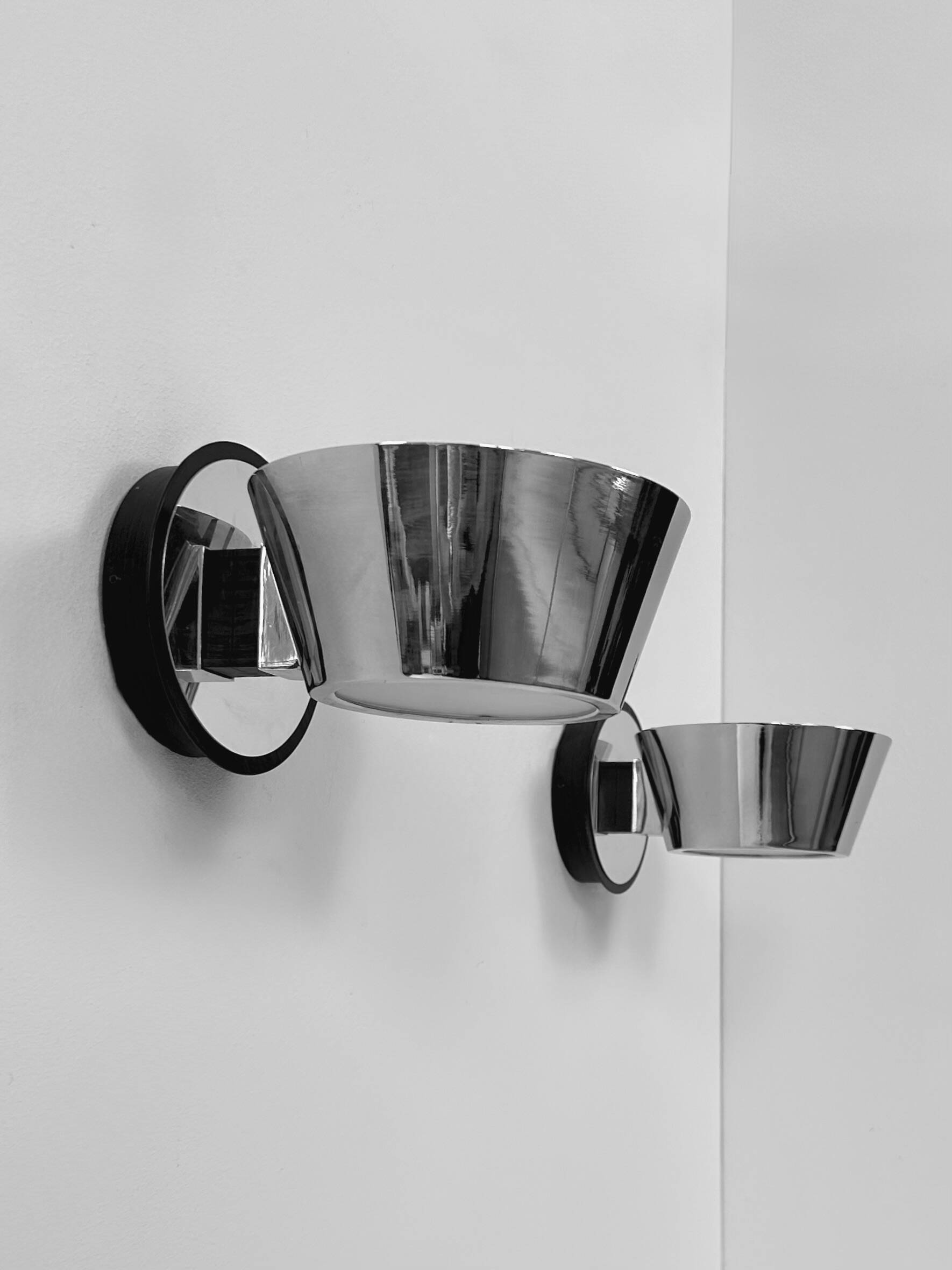Pair of vintage wall lights, chrome and frosted glass, France, 1970.
