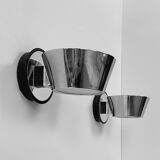 Pair of vintage wall lights, chrome and frosted glass, France, 1970.