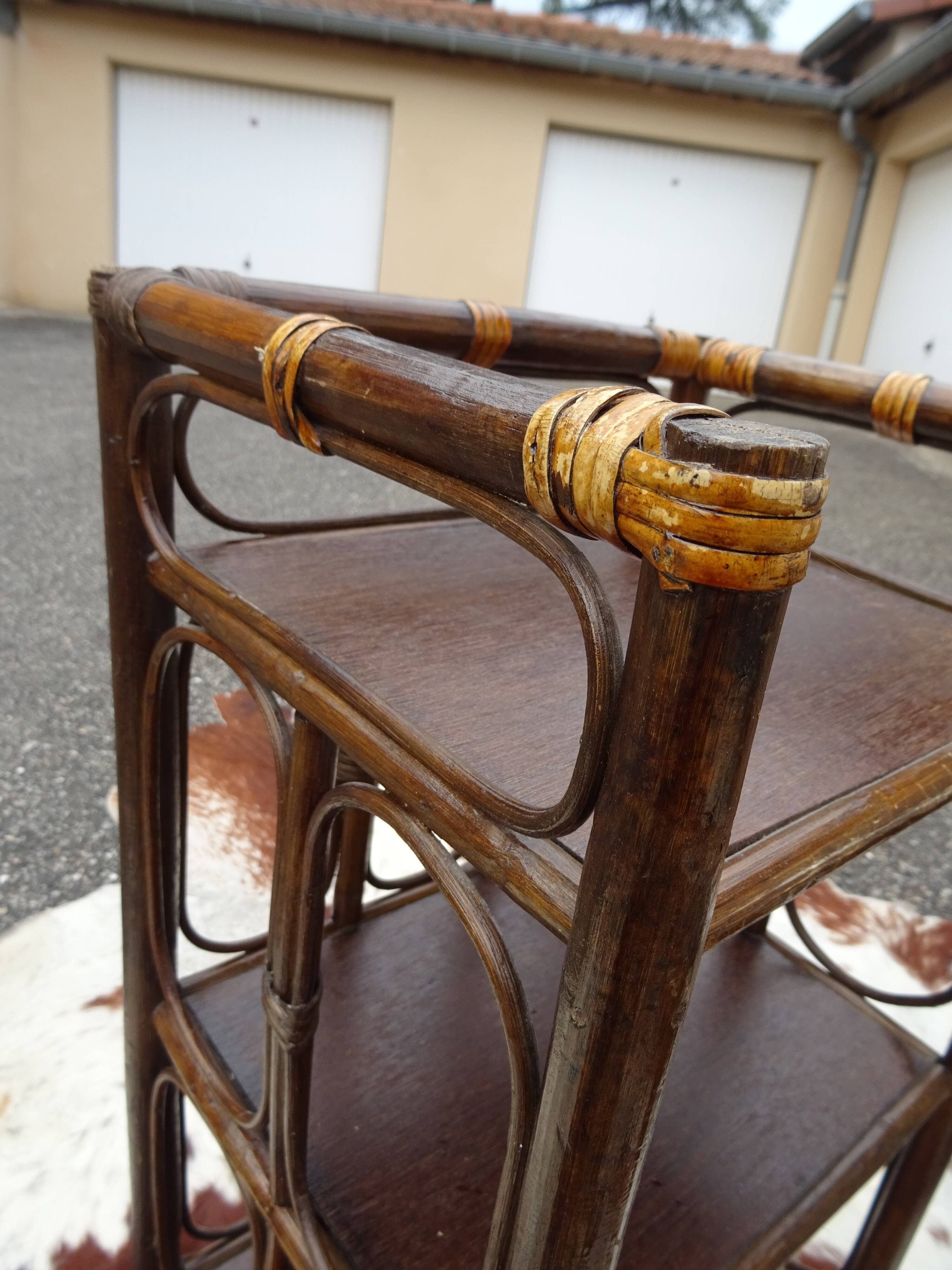 Pair of side tables bedside rattan and vintage bamboo