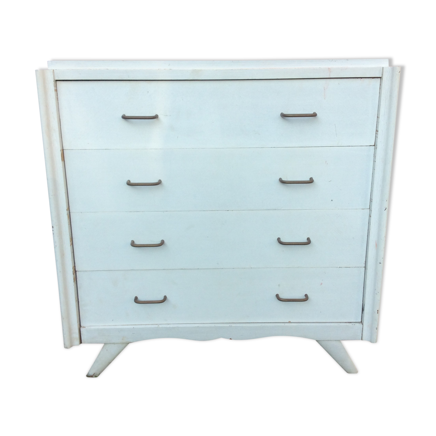 Commode vintage à pieds compas peinte en blanc