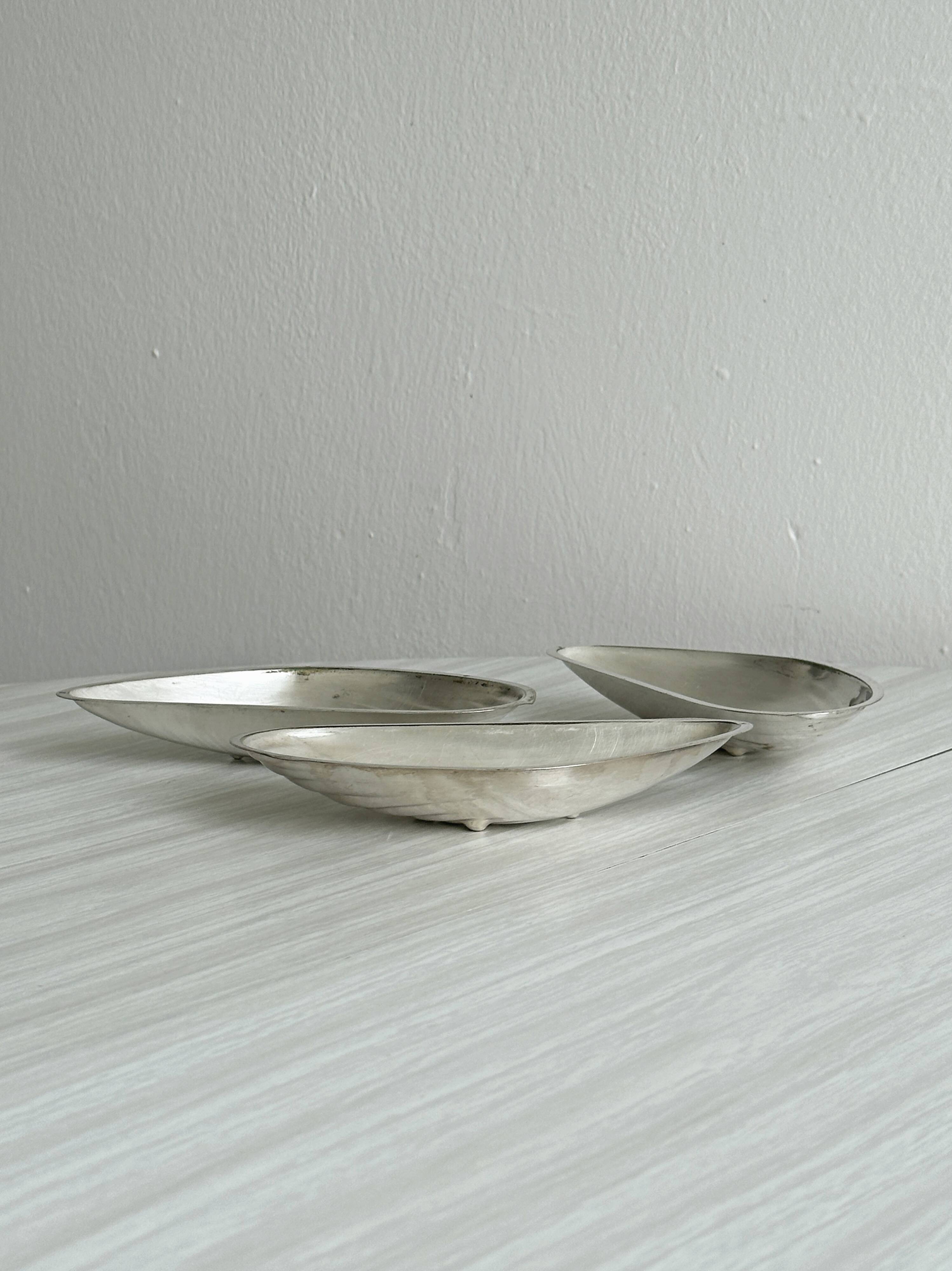 Three vintage silver shell bowls