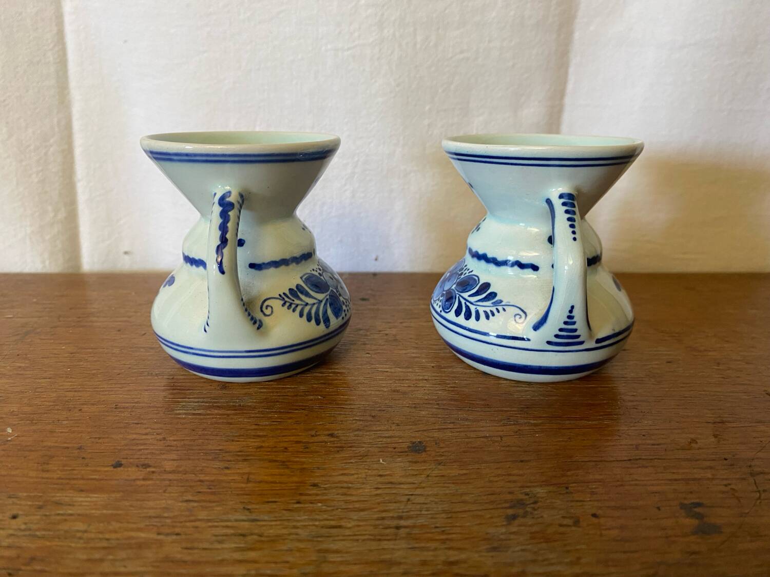 Pair of Antique DELFT White Porcelain Vases with Blue Decor Vintage