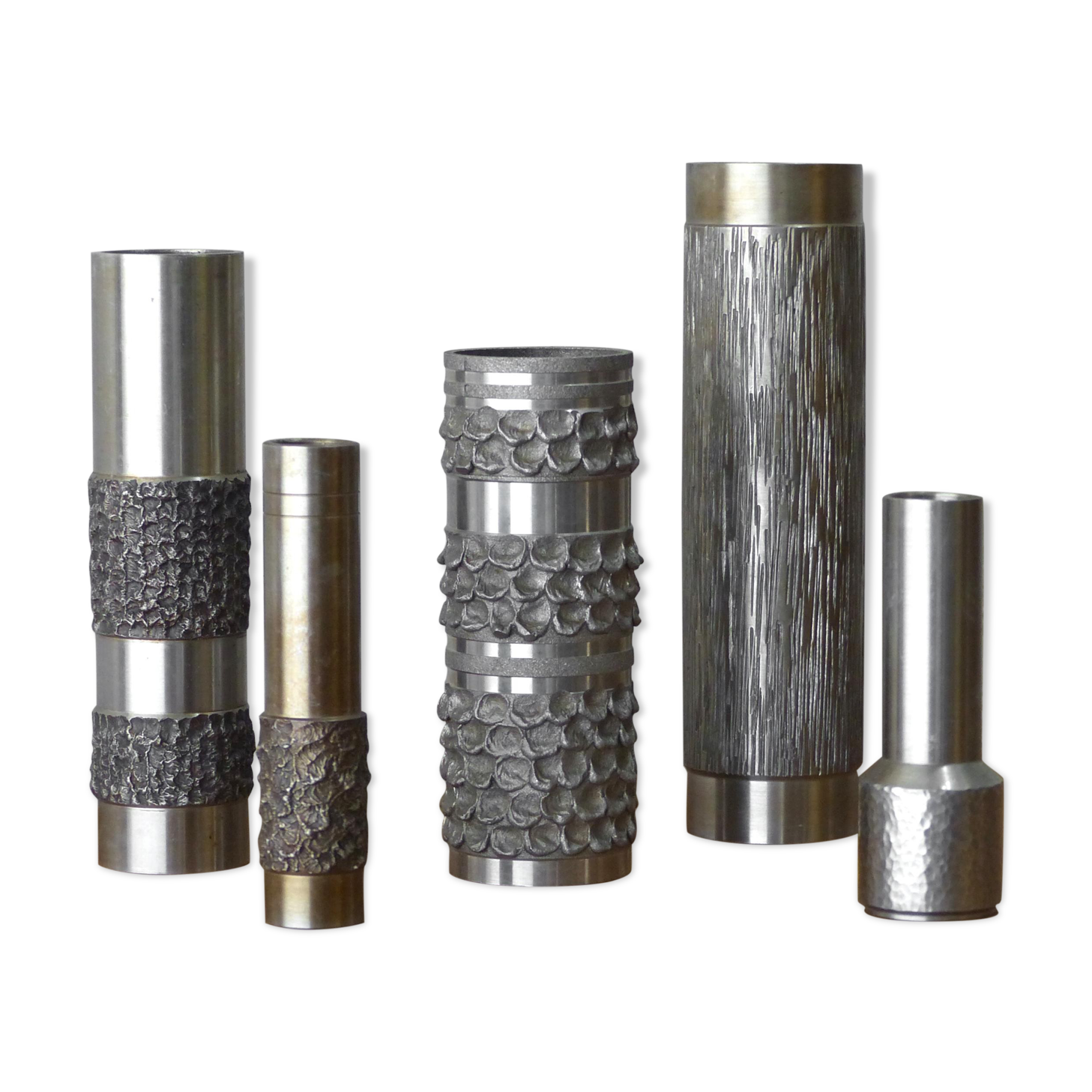 Set of 5 brutalist steel vases