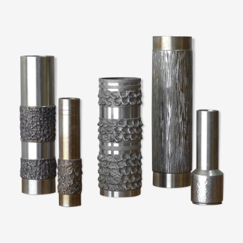 Set of 5 brutalist steel vases