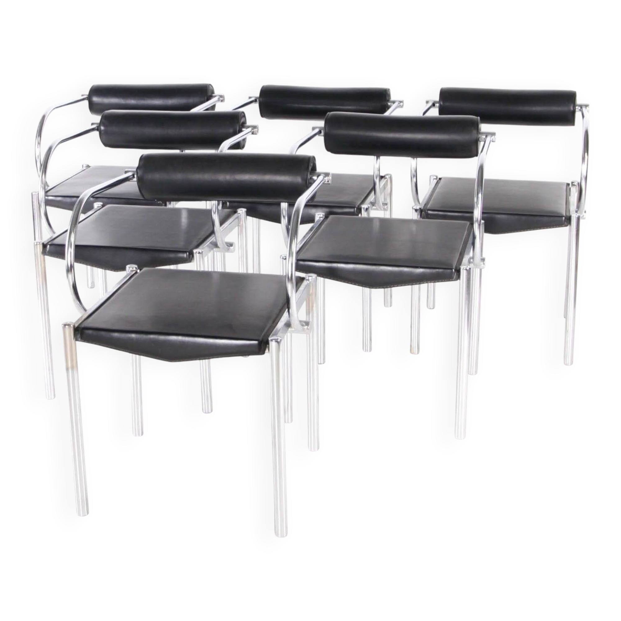 Set of 6 chrome and leather chairs