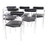 Set of 6 chrome and leather chairs