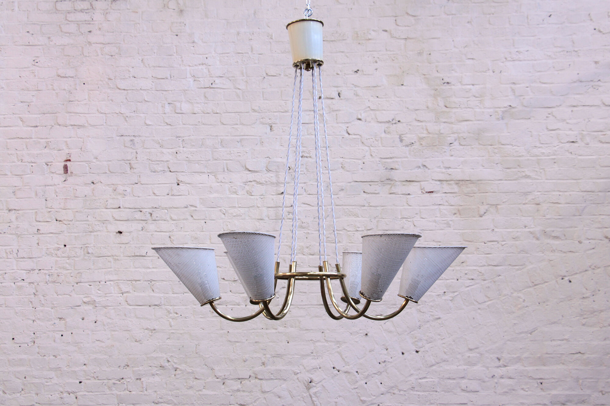 Perforated metal chandelier with 6 lights from the 1950s.