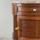 Half-moon side table in mahogany and marble, Louis XVI style, 19th century.