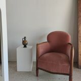 Armchair art deco pink velvet trim