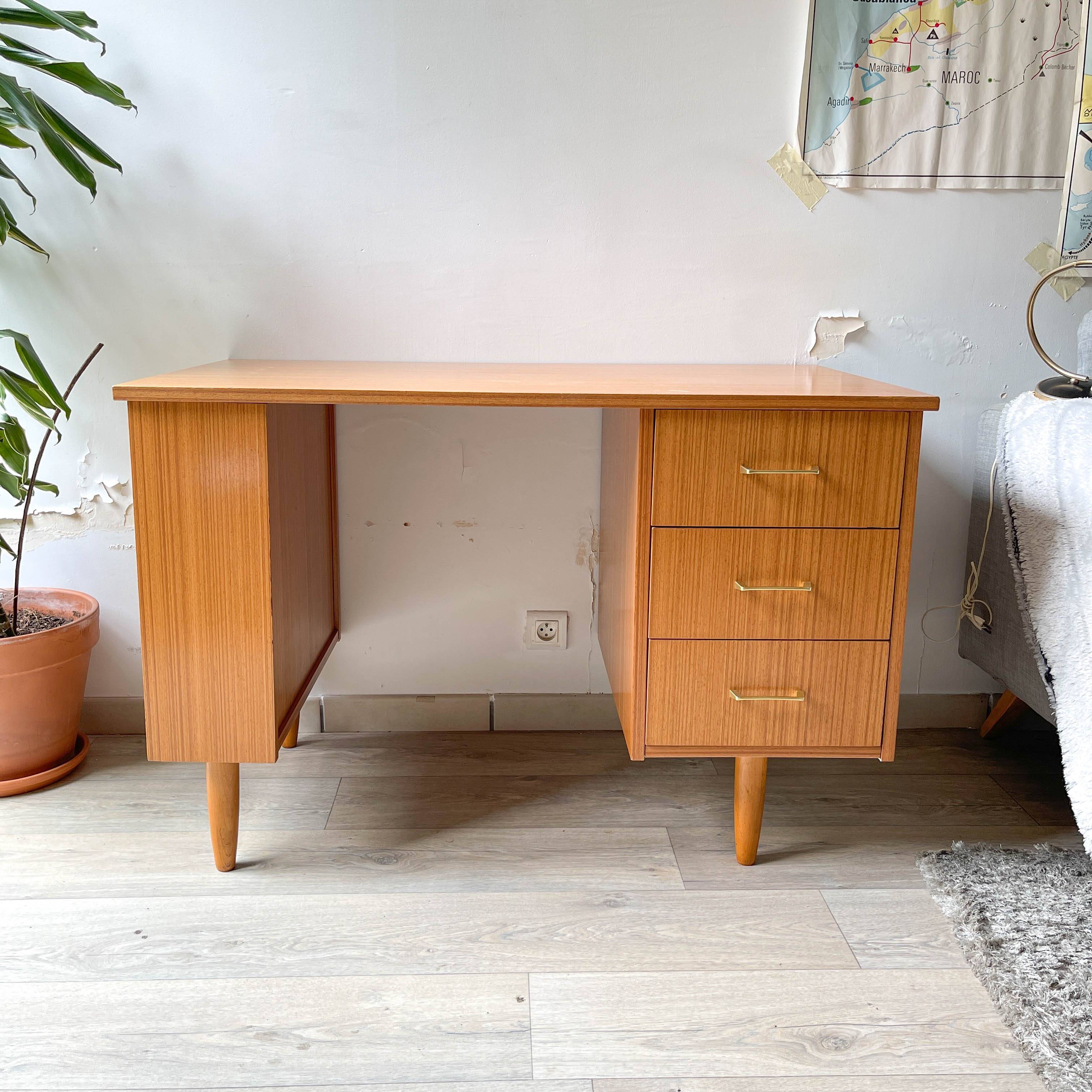 Vintage Scandinavian Formica Desk with 3 Drawers from the 70s