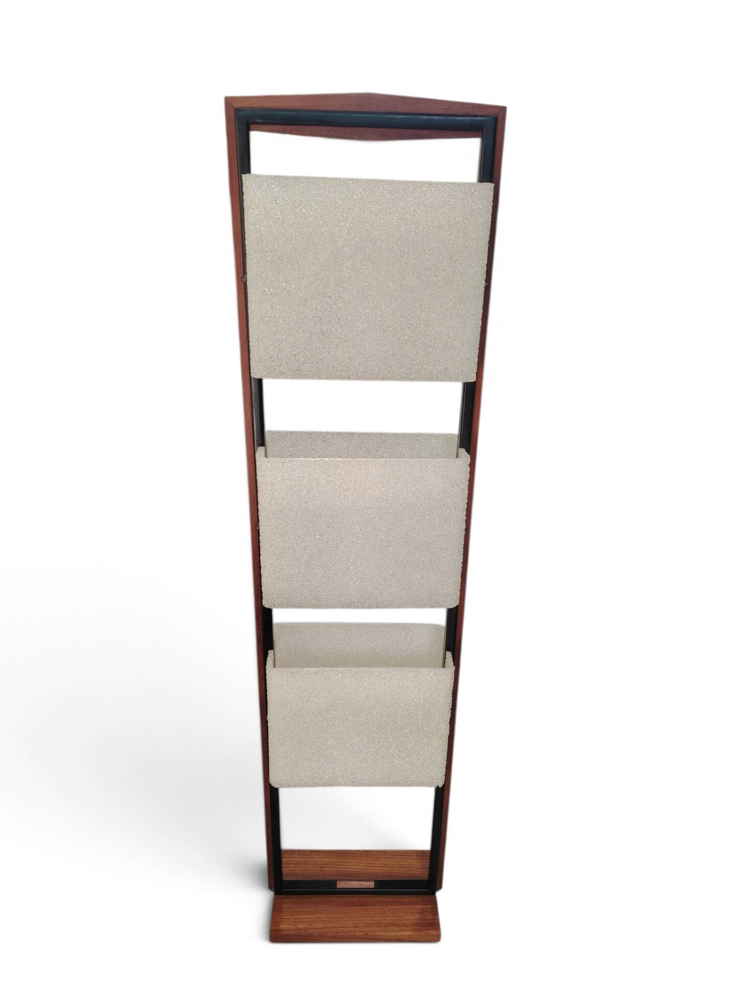 Column totem floor lamp in teak and frosted resin Scandinavian design