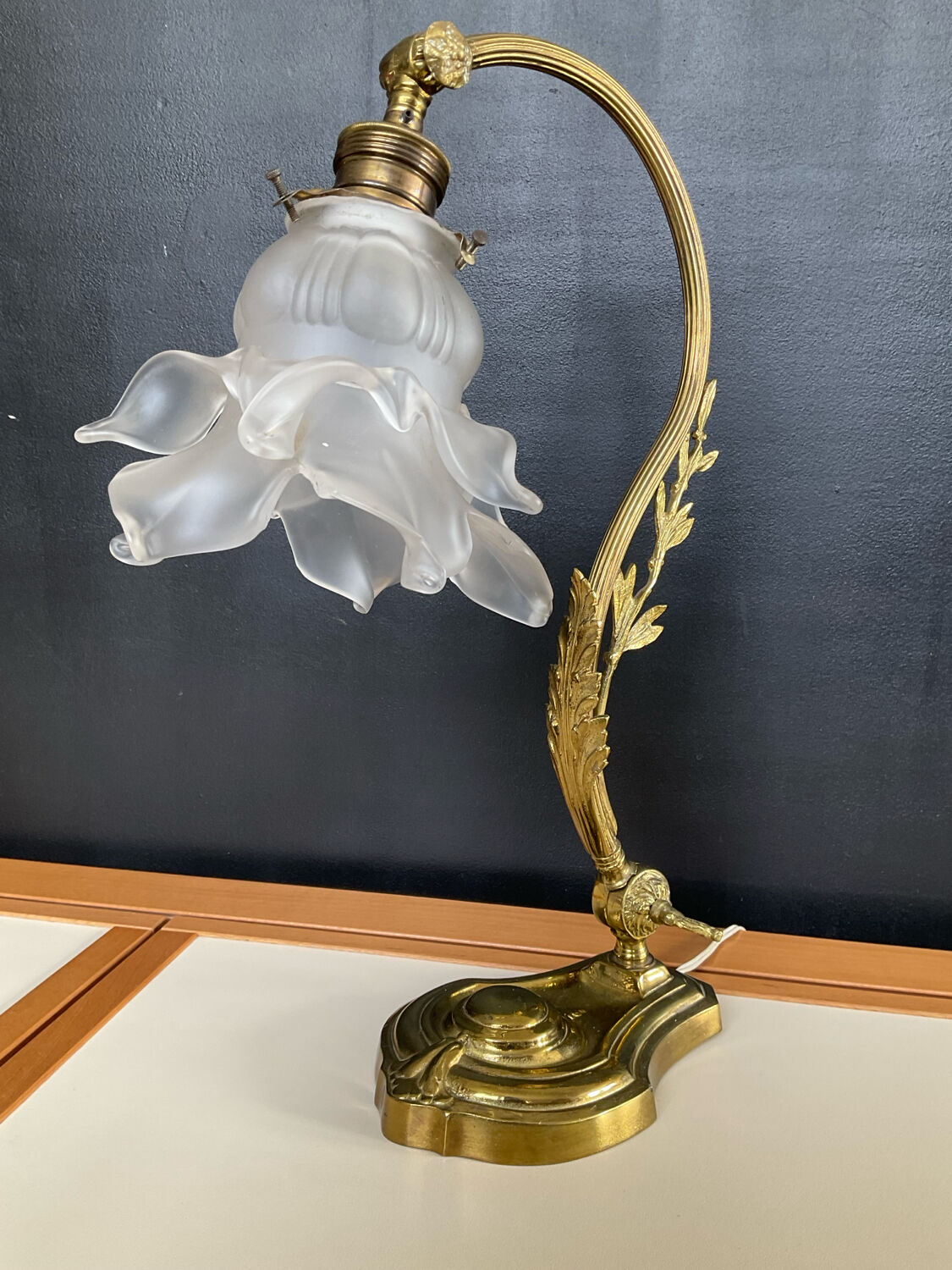 Bronze and glass paste swan neck lamp from the 1960s.