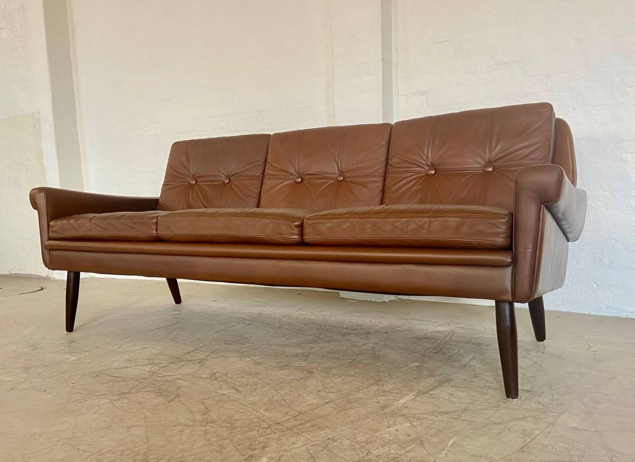 Vintage Danish retro Svend Skipper 3 person sofa in chestnut brown leather