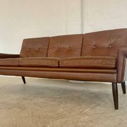 Vintage Danish retro Svend Skipper 3 person sofa in chestnut brown leather