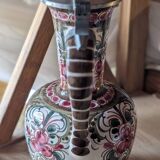 Antique hand-painted earthenware pitcher – Red and green floral decoration