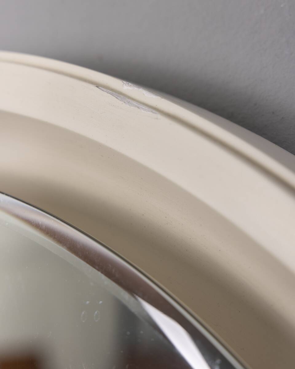 VINTAGE ROUND WALL MIRROR FROM THE 1970S IN WHITE WOOD, ITALIAN DESIGN