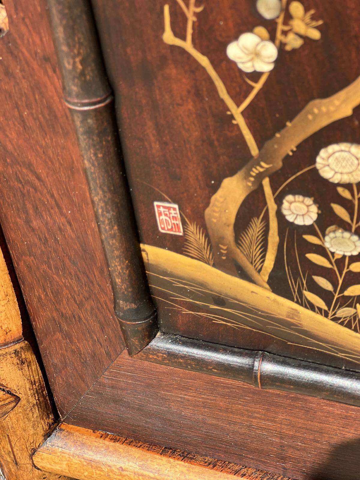 Japanese-style display shelf in bamboo and wood, circa 1890