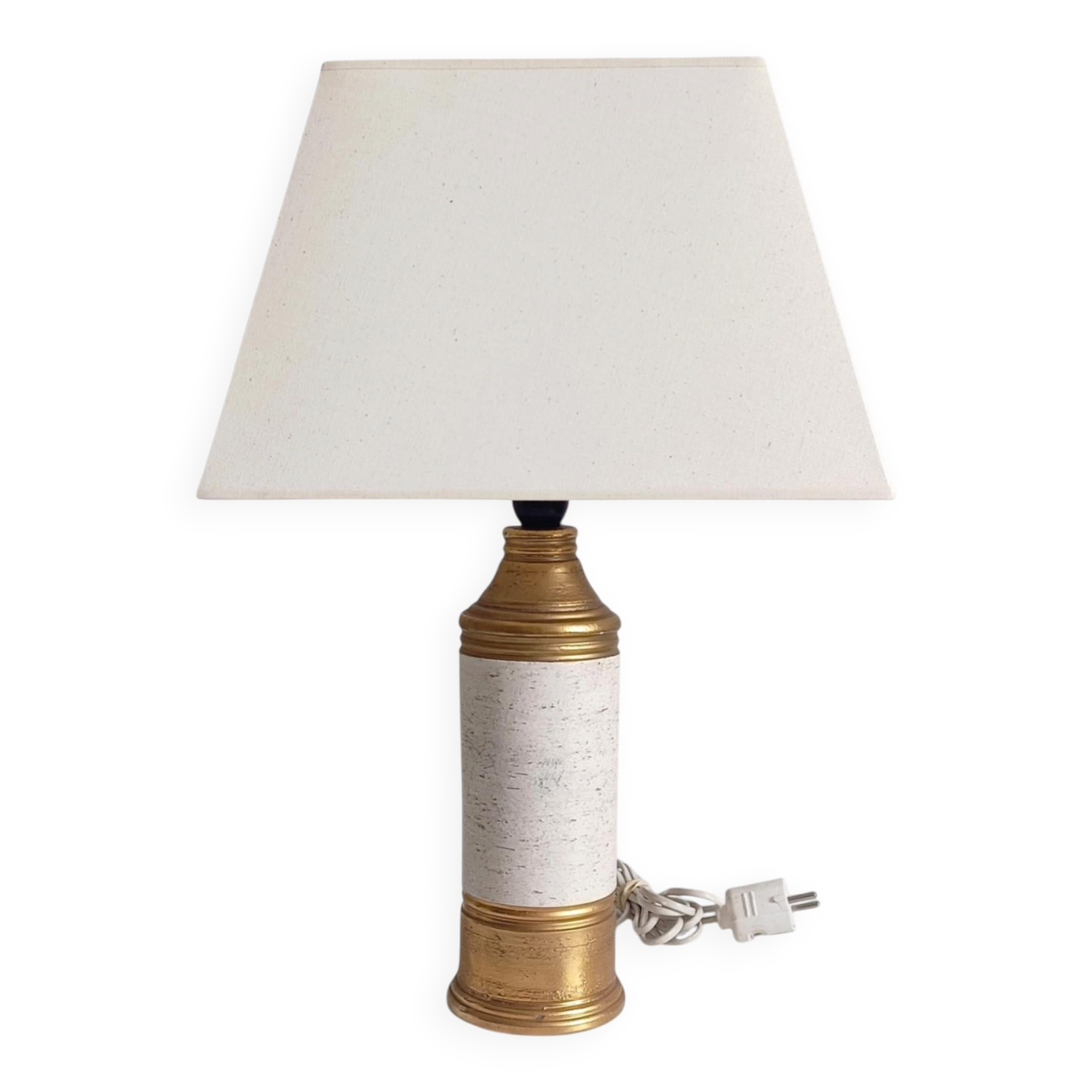 Bitossi Ceramic Table Lamp by Aldo Londi, Gold/Cream, Italy, 1970s