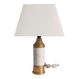 Bitossi Ceramic Table Lamp by Aldo Londi, Gold/Cream, Italy, 1970s