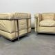 White leather club chairs LC2 by Le Corbusier for Cassina