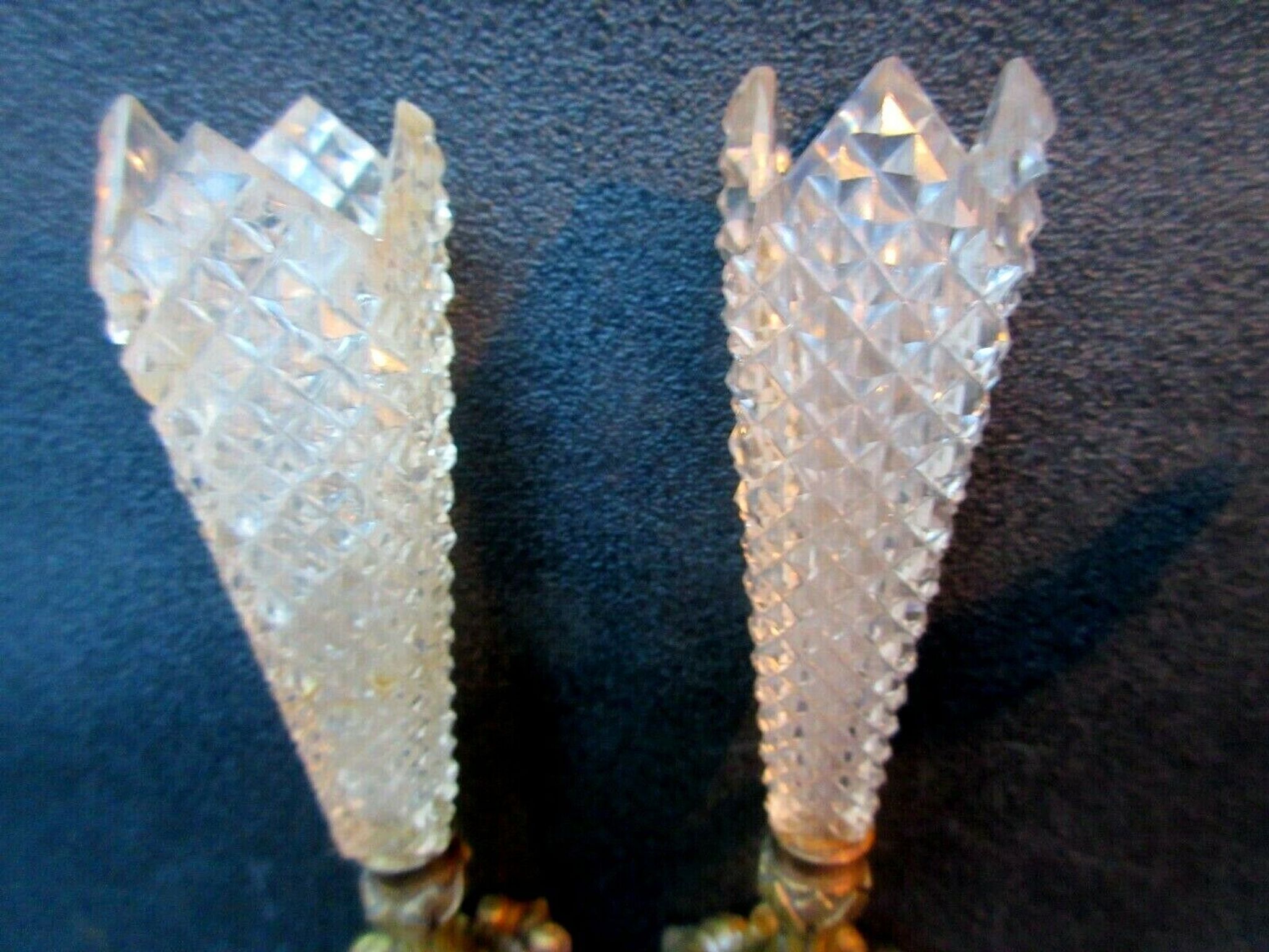 Duo of crystal vases Baccarat Le Creusot, carnation holder, bronze foot