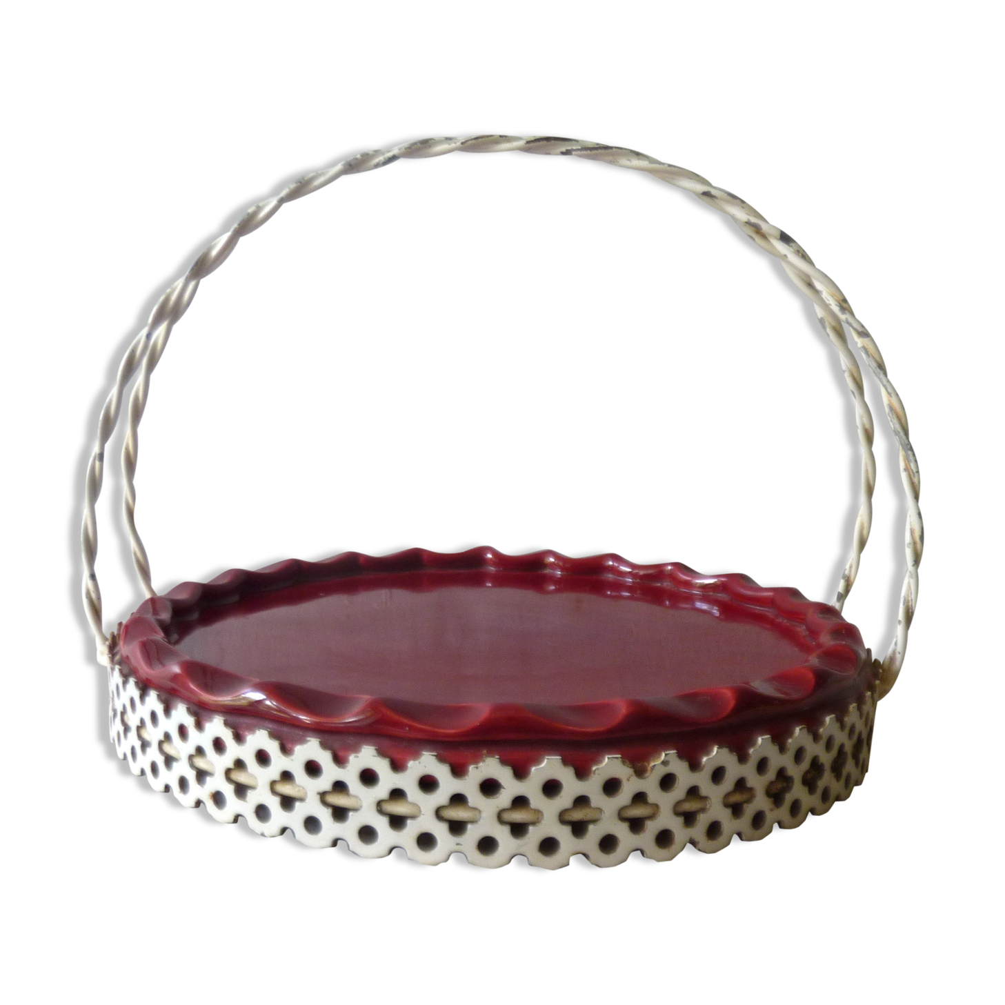 Serving tray in ceramic by Yvon Roy and metal from the 1950s