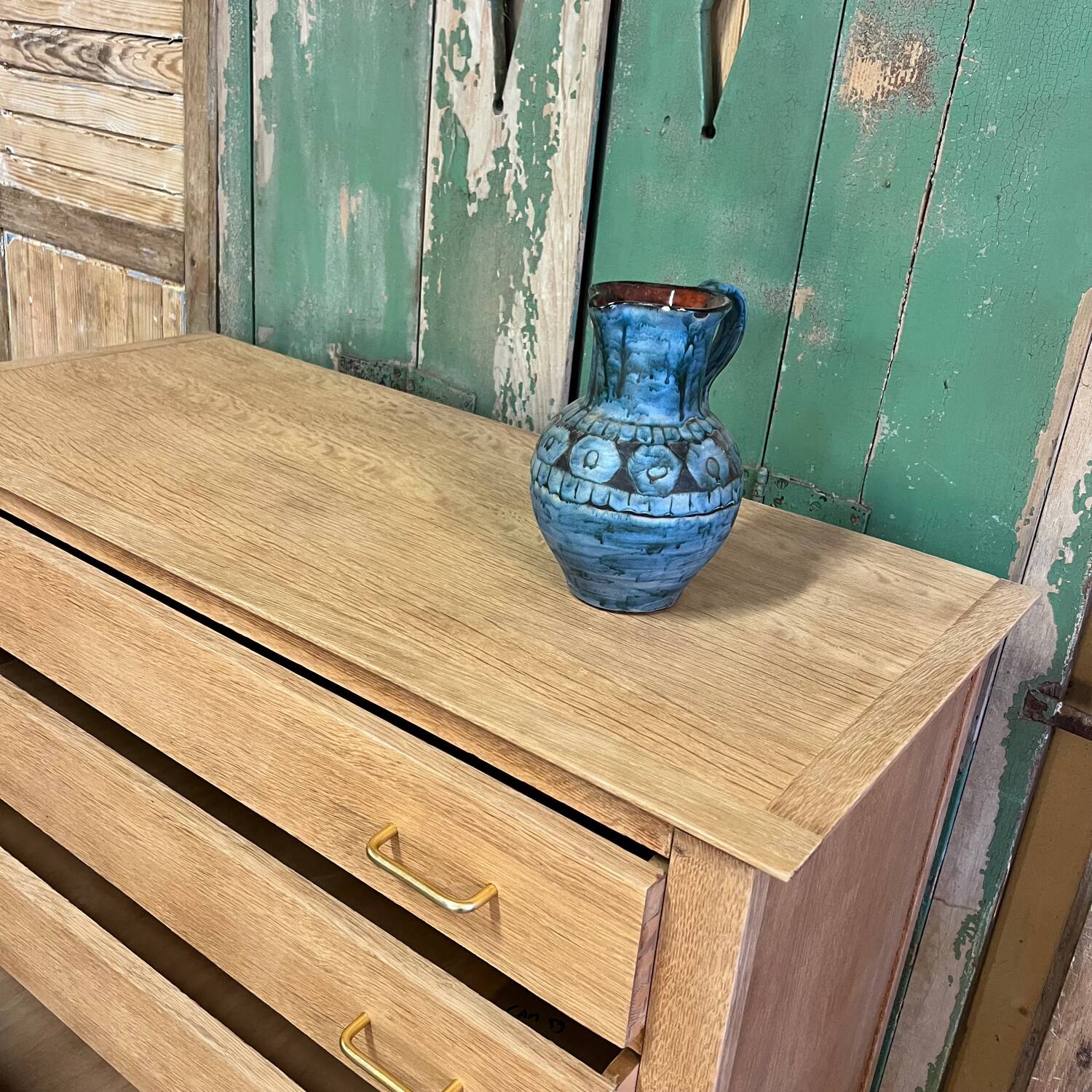 Commode vintage 5 tiroirs en chêne décapé