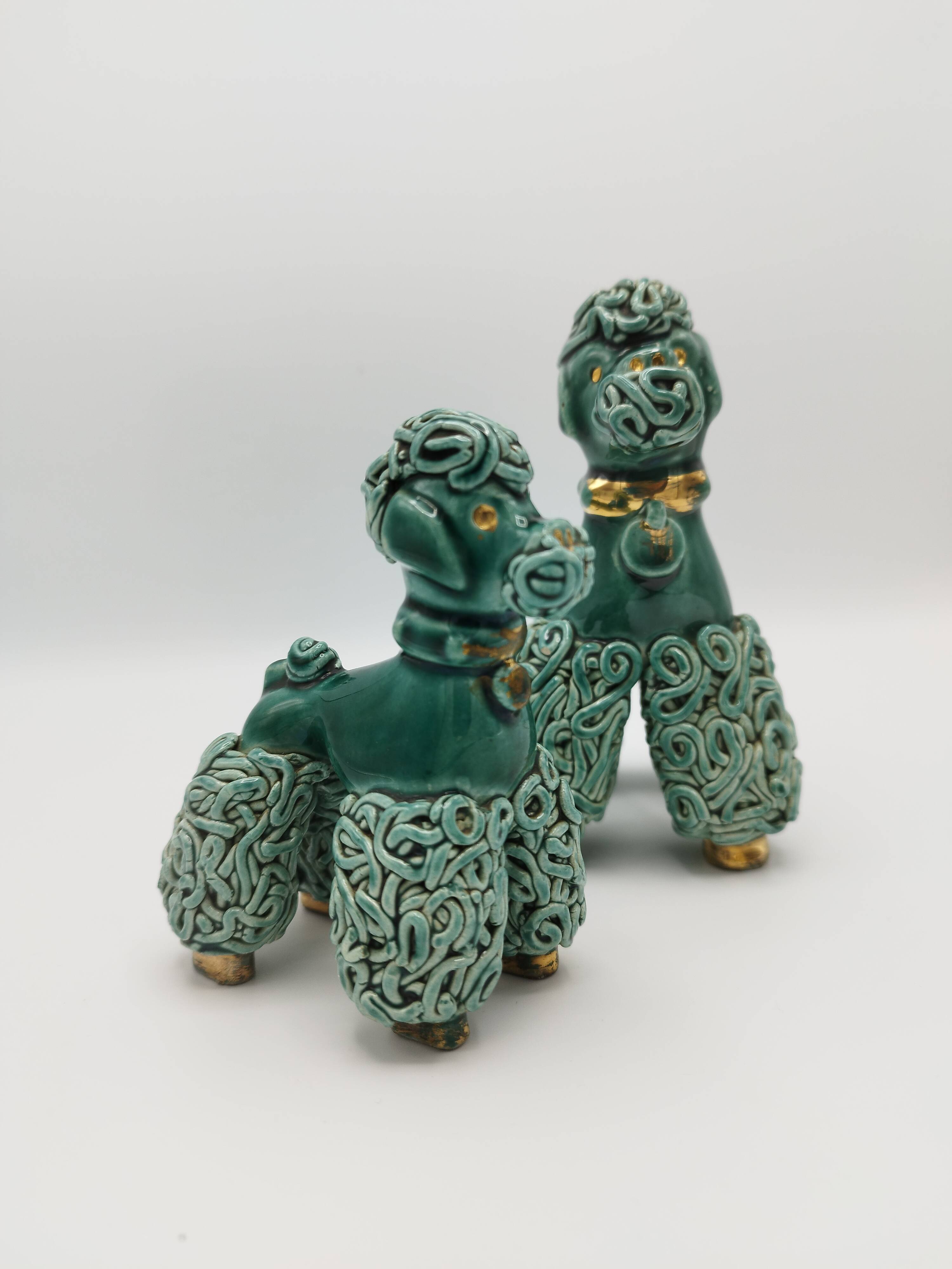 Lot of 2 royal poodles in 1960s spaghetti ceramic