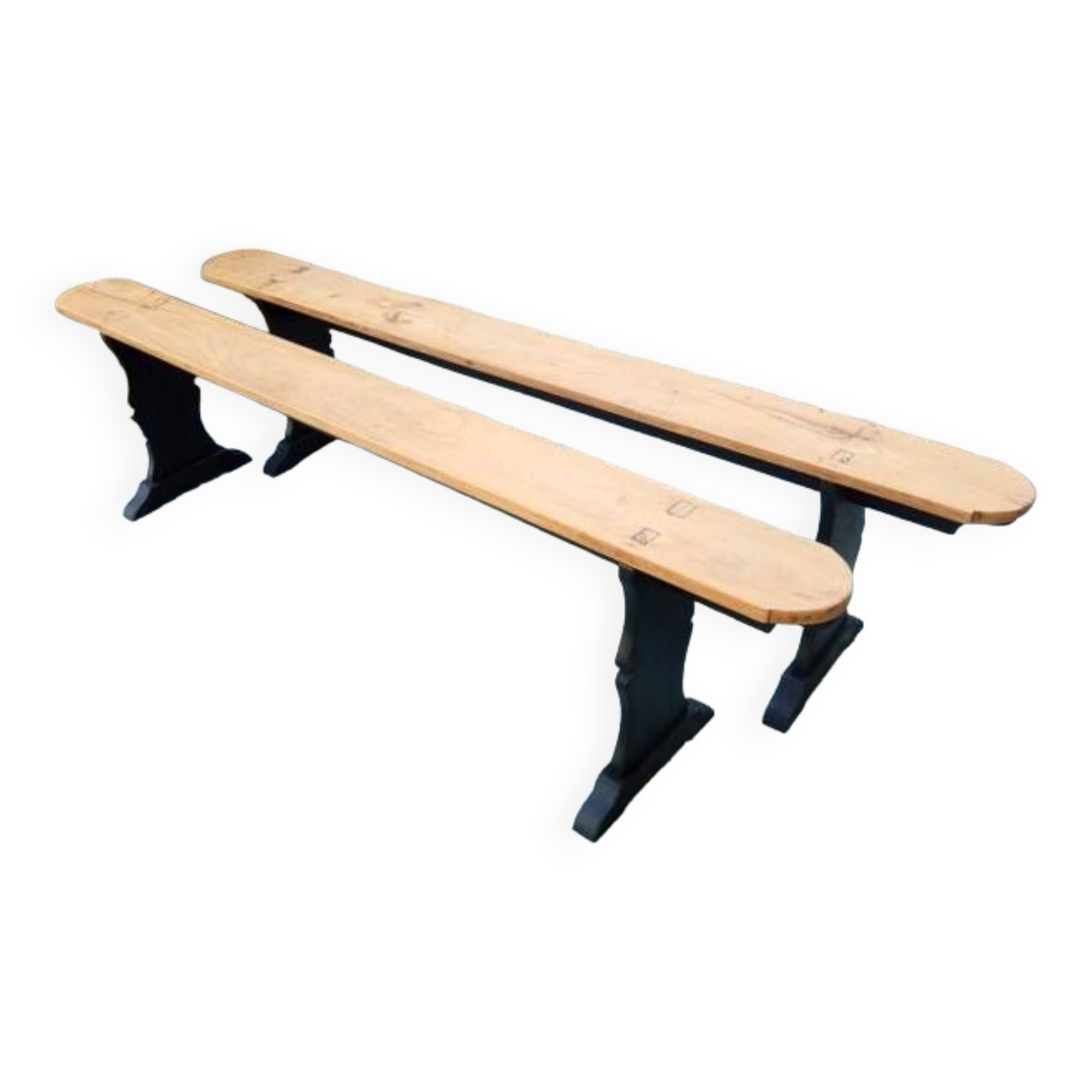 Pair of large wooden benches