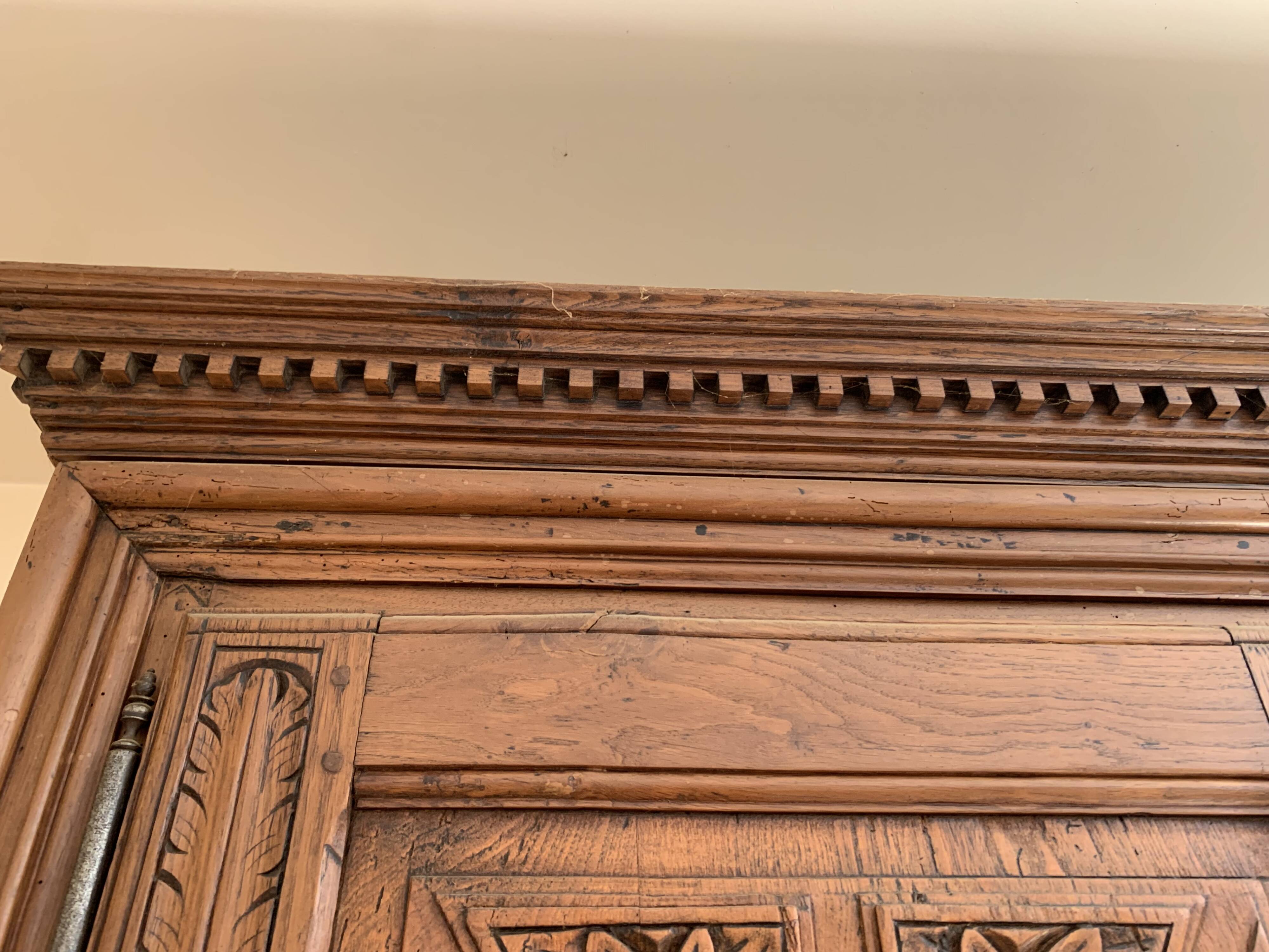 18th-century carved wardrobe, 4 doors, oak/cherry wood