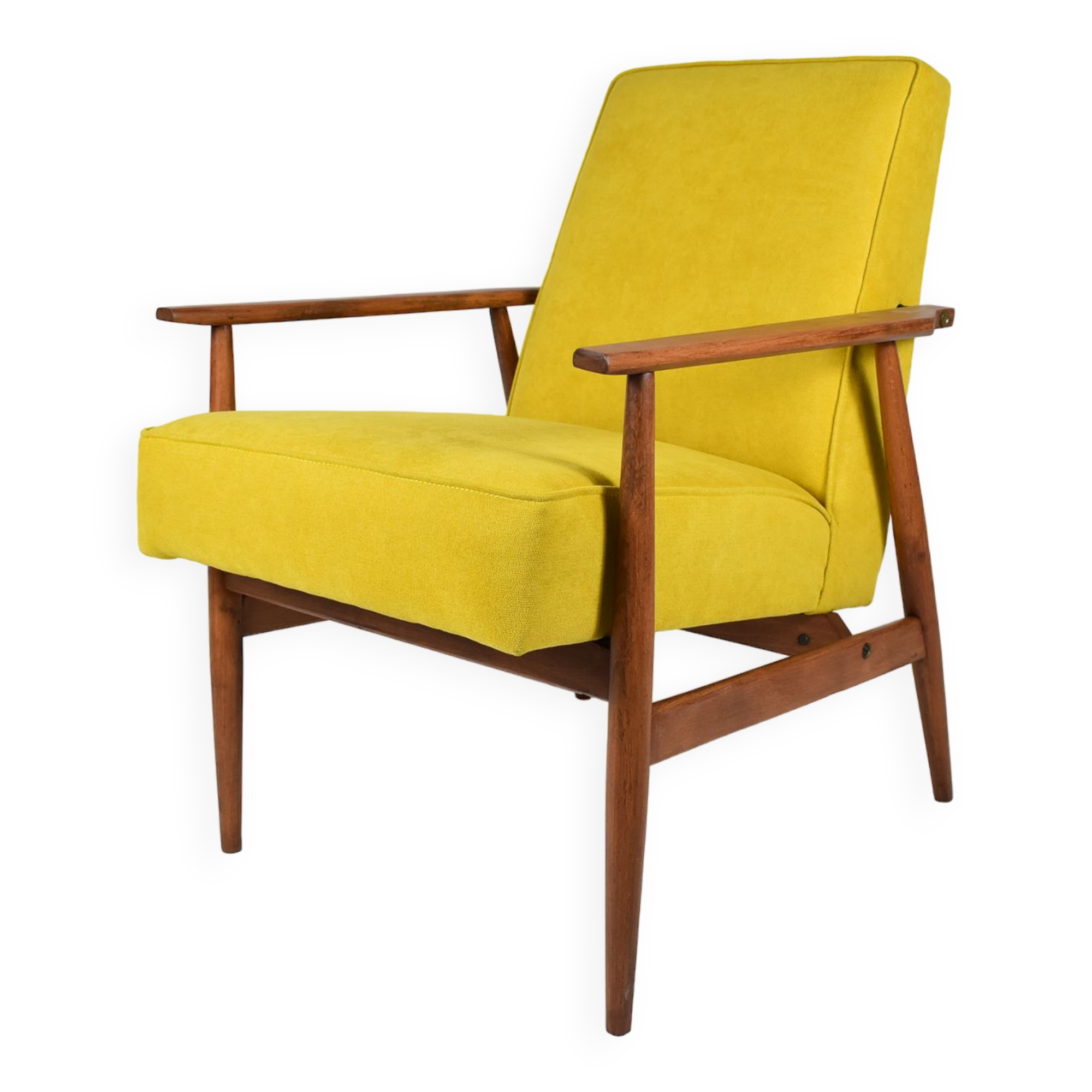 Original vintage armchair "FOX", designer Henry Lis, 1970s, fully restored, yellow