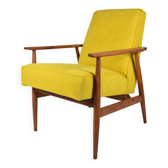 Fauteuil vintage original « FOX », designer Henry Lis, années 1970, entièrement restauré, jaune