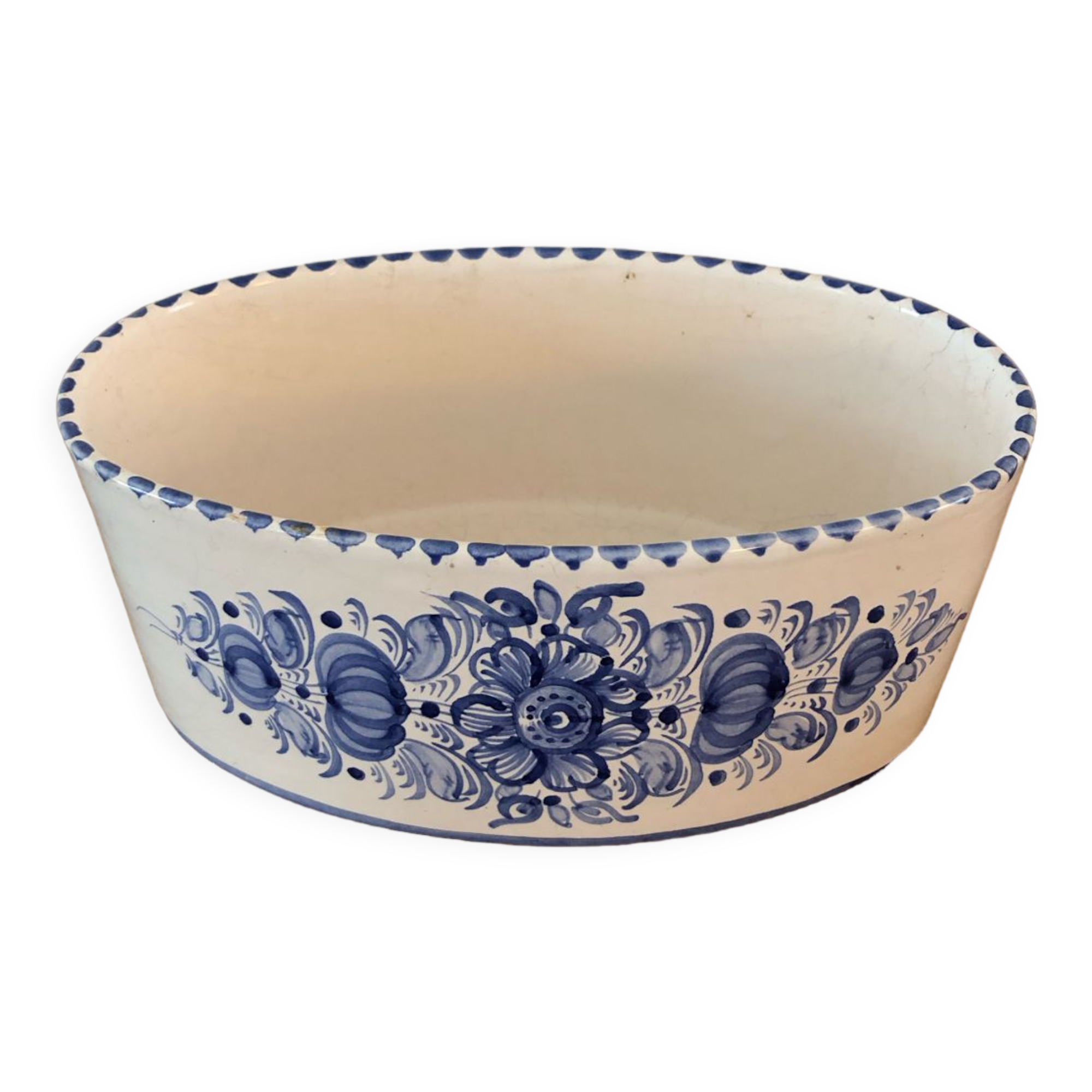 Ceramic pot blue floral decoration vintage signed modra