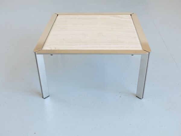 Table basse chrome et travertin, Artelano France année 80.