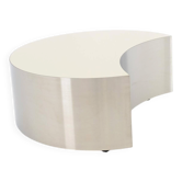 Unique side table, half-moon shape, brass/steel and polished laminate, size M.