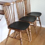 3 BAUMANN Tacoma chairs black faux leather dark beech