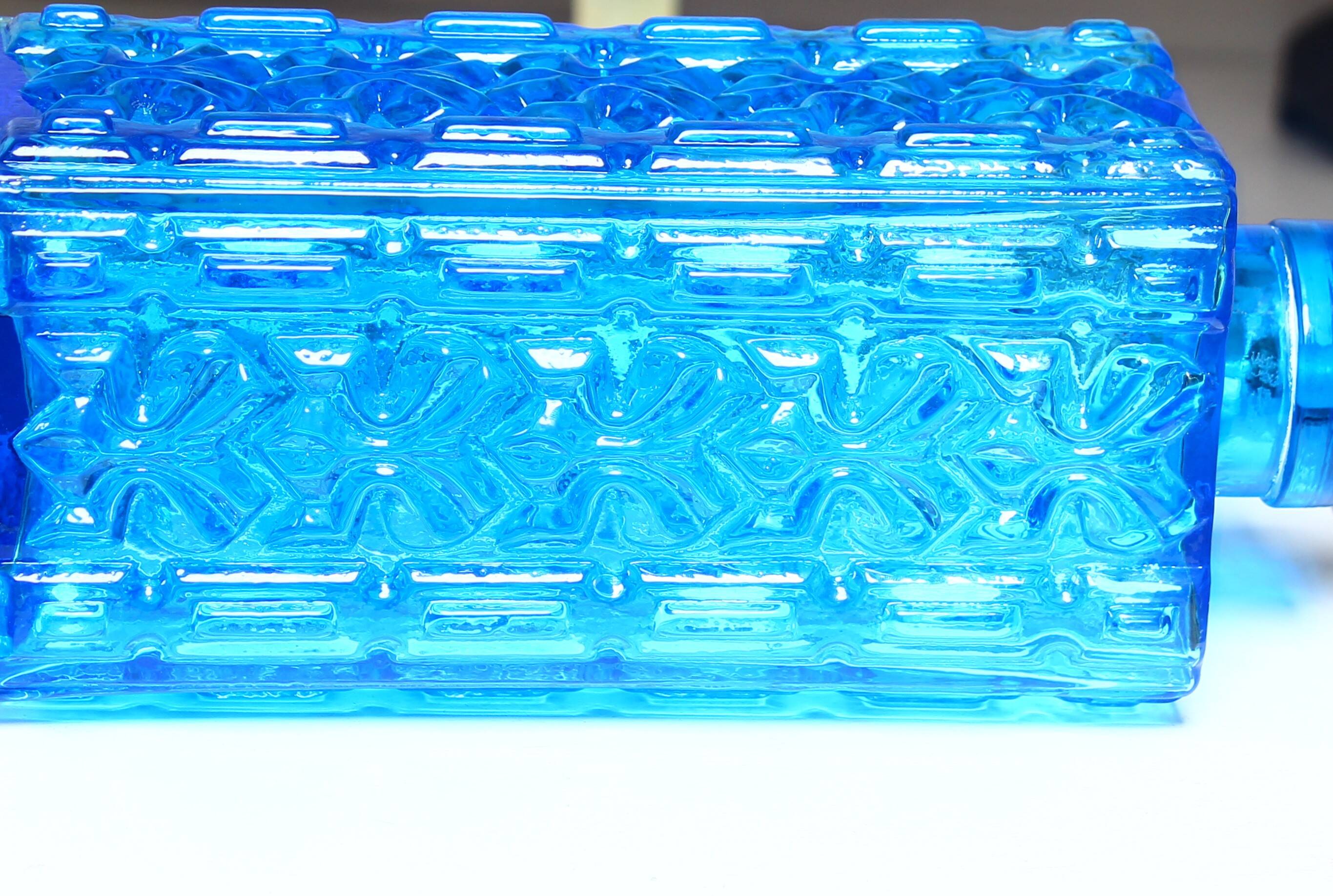 Vintage 1960s table lamp in azure blue pressed glass for Orref.