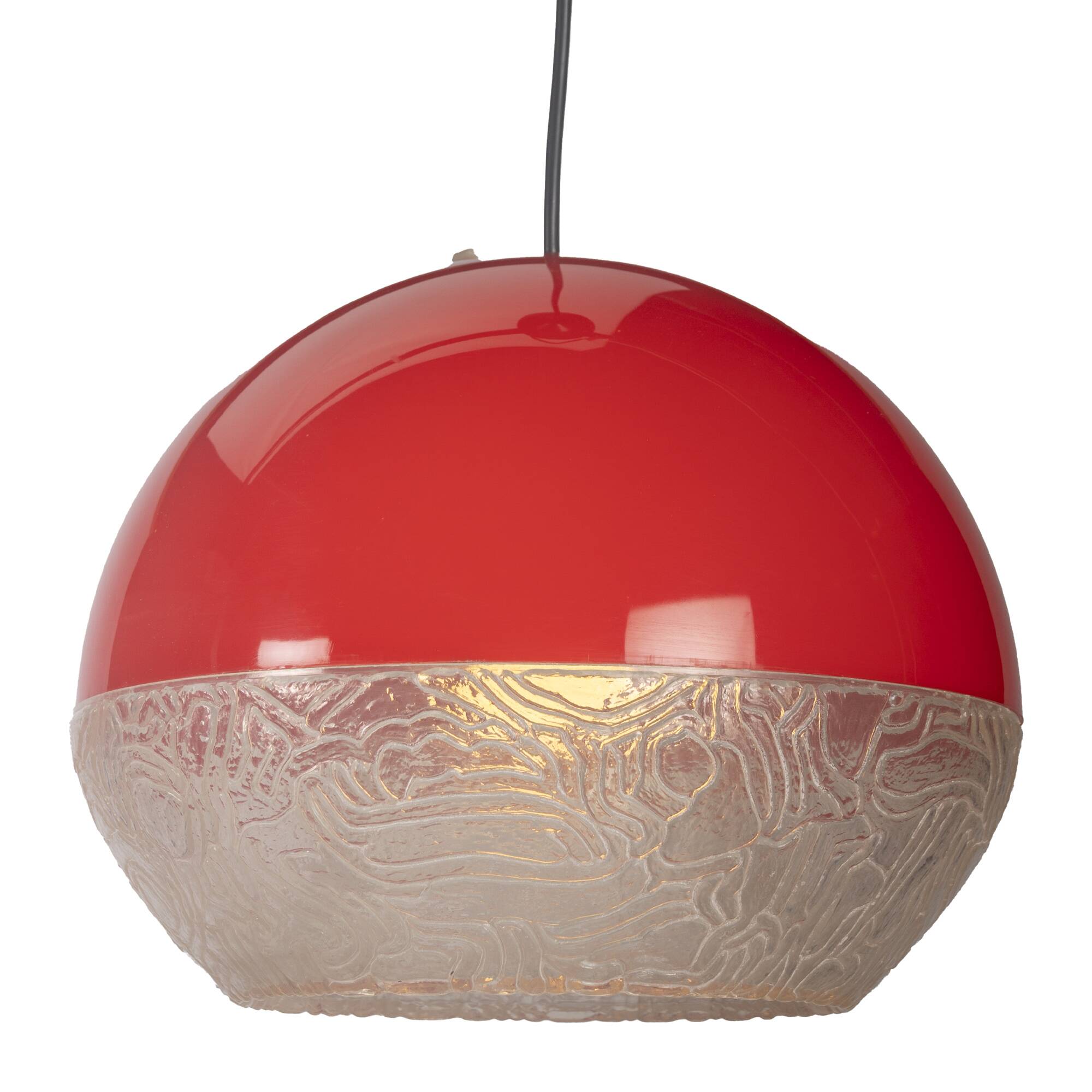 Red plastic ball space age pendant lamp