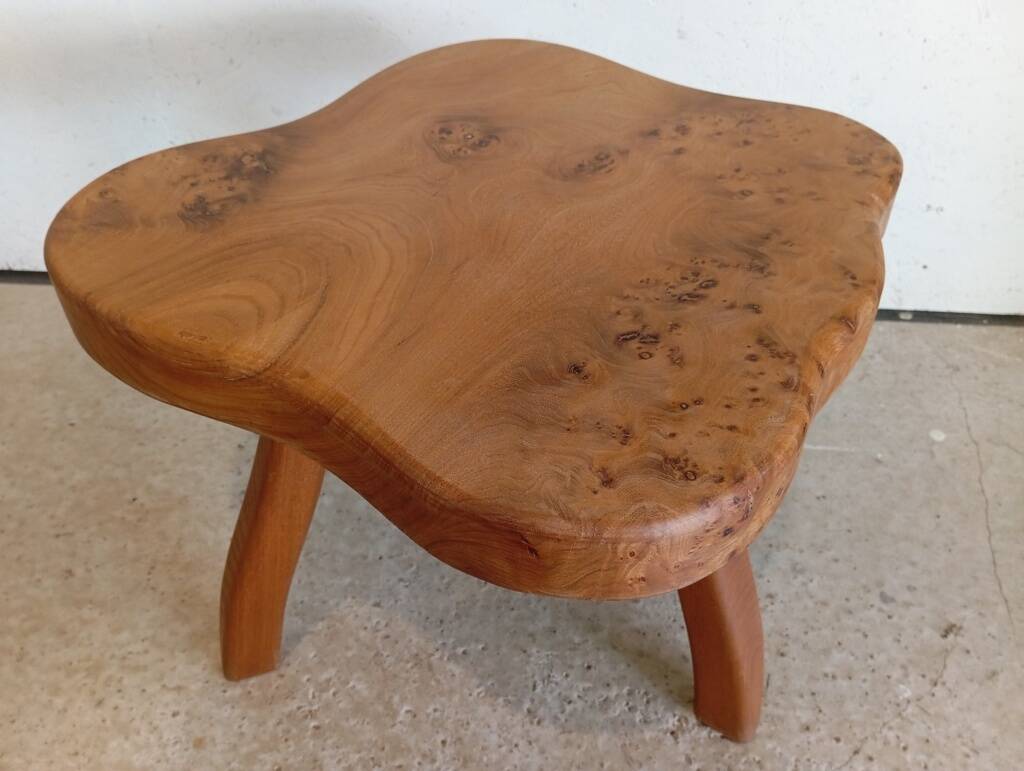 Freeform elm burl tripod coffee table