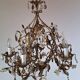 Lustre italien antique à 5 bras, roses en céramique et gouttes de cristal *ROMANCE*