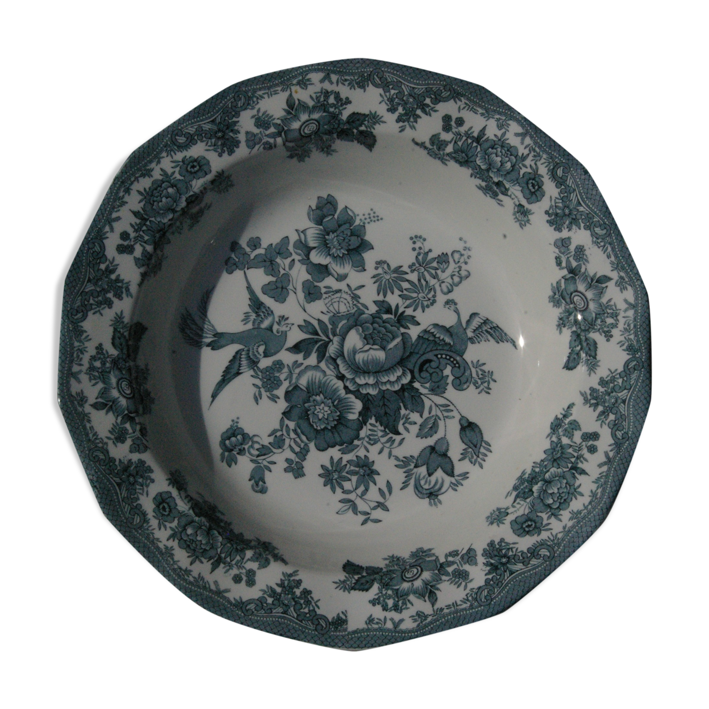 Plat rond creux Enoch Wedgwood Tunstall Ltd asiatic Pheasants bleu