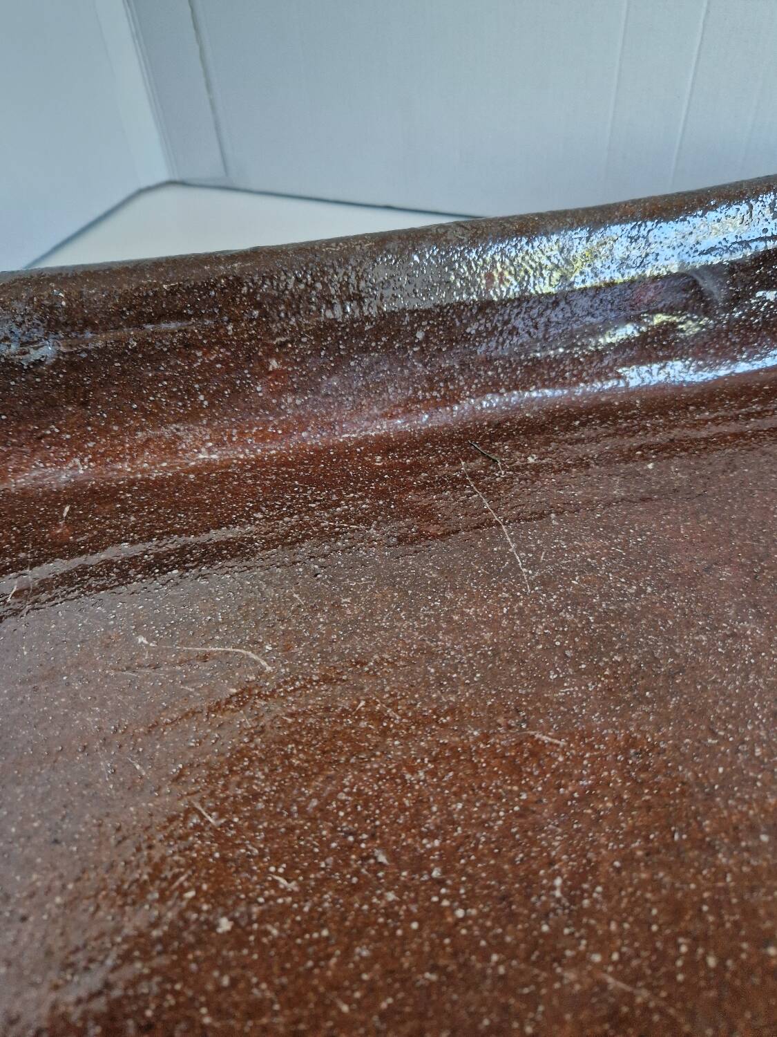 Ancien Plat À Jus Lechefrite 19e Terre Cuite Vernissée Art Populaire