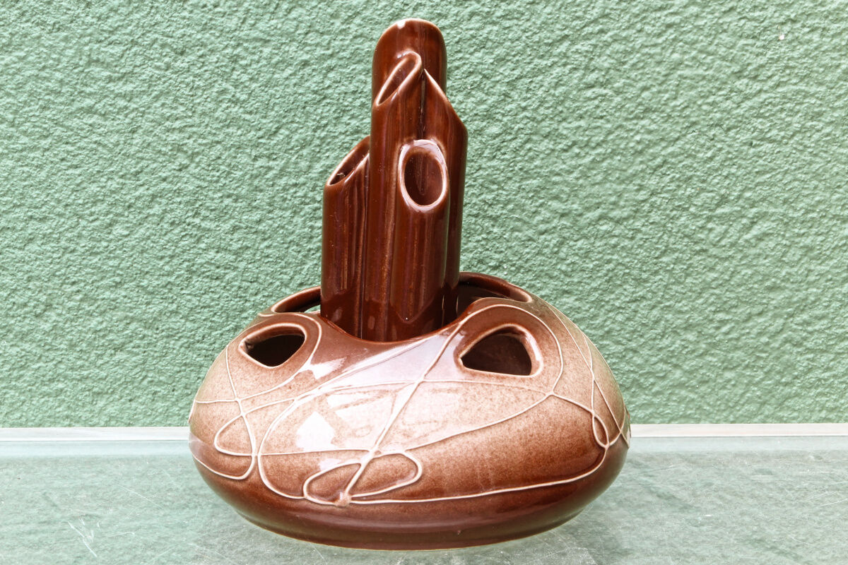 Ceramic vase, flower holder, ikebana, signed, 1960s
